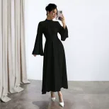 Black Long Sleeve Dress Vintage Style Waist Defining Flared Sleeves Spring Summer Occasion Whole