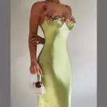 Satin Lace Cami Dress French Style Bodycon Fit Elegant Floral Design Perfect for Parties and Nig