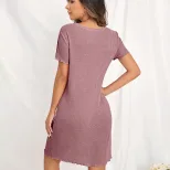 V Neck Short Sleeve Loose Fit Nightgown Comfortable Fabric Casual Style Elegant Design Perfect f