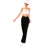 High Waisted Loose Fit Denim Trousers Casual Style Comfortable Fabric Flattering Design Perfect