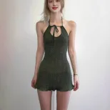 Halter Neck Bodycon Dress Elegant Ruffle Trim Sexy Fit Autumn Fashion Perfect for Parties and Ev
