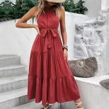 Elegant Solid Color Midi Dress Summer Style Halter Neck Comfortable Fabric Perfect for Casual Ou