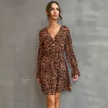 Spring Womens Long Sleeve V Neck Leopard Print Dress Trendy Design Comfortable Fabric Versatile