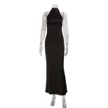Elegant Womens Long Dress Fashionable Slim Fit Halter Neck Waist Cinching Bodycon Style Perfect