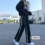 欧洲站牛仔裤女2023春秋新款韩版学生百搭显瘦宽松拼接直筒长裤潮