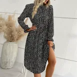 Floral Print Long Sleeve Dress Multi Color Wrinkled Fabric Elegant Style Perfect for Spring and