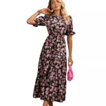 Floral Print Dress Waist Defining Elegant Design Spring Fashion Available for Wholesale custom p