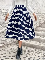 Plus Size Womens Elegant Pleated Floral Midi Skirt Slimming Fit Comfortable Fabric Versatile Sty