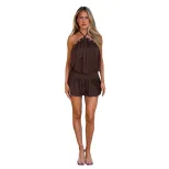 Summer Casual Backless Halter Dress for Women Loose Fit Waist Defining Slimming Vacation Style W