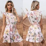 Summer Floral Lace Ruffle Dress Sweet Style European and American Fashion Perfect for Parties an