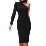 Elegant Womens Dress High Neck Off Shoulder Slim Fit Mid Length Spring Summer Fashion Wholesale