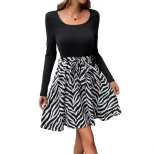 Black and White Striped Color Block Dress Versatile Style Comfortable Fit Perfect for Casual or