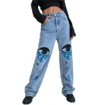 High Waisted Straight Leg Jeans Fashionable Print Trendy Style Casual Wear Wholesale Availabilit
