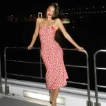 French Romantic Style Womens Strapless Bodycon Dress with Heart Print Slim Fit Long Length Perfe