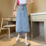 开叉半身裙女2022夏季新款潮气质复古高腰显瘦中长款牛仔裙a字裙