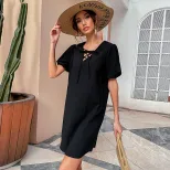 Summer Casual Loose Black Cotton Linen Dress Simple Retro Style Perfect for Everyday Wear Wholes