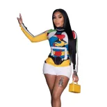 Color Block Long Sleeve T Shirt for Women Trendy High Neck Casual Top Summer Fashion