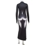 3D Printed Long Sleeve Dress Slim Fit Unique Design Comfortable Fabric Perfect for Casual or For
