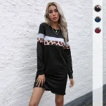 Fashionable Long Sleeve Leopard Print Sweatshirt Dress Autumn Style Casual Chic Wholesale Availa