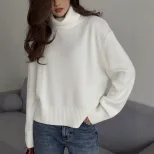 Womens Chunky Knit Sweater Solid Color Turtleneck Loose Fit Casual Autumn Winter Top Wholesale A