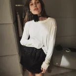 Womens Sheer Off Shoulder Long Sleeve T Shirt Soft and Sexy Lyocell Fabric Trendy Casual Wear Wh