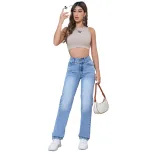 High Waisted Slim Fit Jeans Straight Leg Comfortable Stretch Fabric Flattering Design Casual Wea