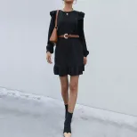 Floral Ruffle Loose Dress Elegant Autumn Style Vintage Inspired Comfortable Fit Wholesale Availa