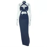Fashionable Solid Color Bodycon Dress Sexy Ruched Design Halter Neck Backless Perfect for Partie