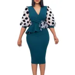 Plus Size Womens Dress Fashionable Polka Dot Mesh Panel V Neck Elegant Style for Parties Wholesa