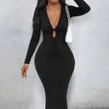 Elegant Black V Neck Maxi Dress Chic Design Spring Summer Style Perfect for Parties Wholesale Av
