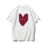 Womens Summer Heart Print T Shirt Casual Loose Fit Round Neck Short Sleeve 100 Cotton Versatile