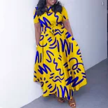 African Print Short Sleeve A Line Dress Stylish Elegant Tie Detail Perfect for Summer Events Who