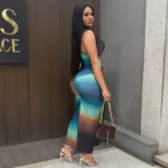 Color Block Ruched Maxi Dress Stylish Sexy Versatile Perfect for Streetwear or Casual Occasions