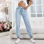 Womens Loose Fit Denim Pencil Pants Slimming Design Versatile Style Comfortable Fabric Casual We