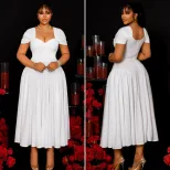 Elegant A Line Maxi Dress V Neck Short Sleeve Pleated Backless Perfect for Evening Events Wholes