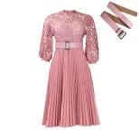 Plus Size Lace Hollow Out Pleated Dress Fashionable Elegant Sexy Perfect for Parties and Special