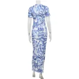 Bodycon Floral Print Short Sleeve Dress Slim Fit Comfortable Fabric Beach Vacation Style Wholesa