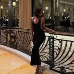 American Style Sleeveless Bodycon Dress High Elasticity Cut Out Back U Neck Slim Fit Solid Color