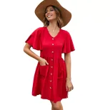Vintage Court Style V Neck Elegant Dress Retro Design Flowy Fabric Suitable for Parties Wholesal