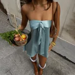 Satin Strapless Bodycon Dress Solid Color Sleeveless Trendy Street Style Spring Summer Fashion W