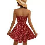 Floral Print Strapless Dress Slimming Waist Design Playful Style Summer Fashion Wholesale Availa