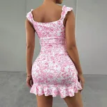 Floral Print Vacation Dress Strapless Design Short Length Lightweight Fabric Summer Casual Wear