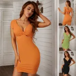 Elegant Solid Color Sleeveless Dress Chic Commuter Style Perfect for Spring Summer Wholesale Ava