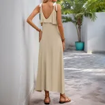 Casual Ruffle Hem Cami Dress in Apricot Lightweight Fabric Summer Beach Vacation