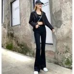 2022春季新款黑色微喇牛仔裤女装韩版网红高腰显瘦弹力喇叭长裤子