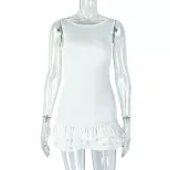 Casual Short Sleeve Dress Solid Color Pleated Slim Fit Elegant Style for Parties or Daily Wear W