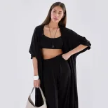Casual Loose Long Cardigan Set Includes Crop Skirt Cami Top and Pants Perfect for Spring Summer