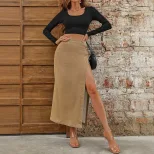 High Waisted Split Denim Skirt Fashionable Trendy Casual Suitable for Spring Summer Ready to Shi