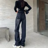 跨境复古拖地牛仔裤女2023春季高街毛边做旧垂感高腰显瘦直筒长裤