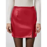 PU Leather Bodycon Dress Sexy Split Design Stylish Fit Perfect for Parties Ready to Ship Low MOQ